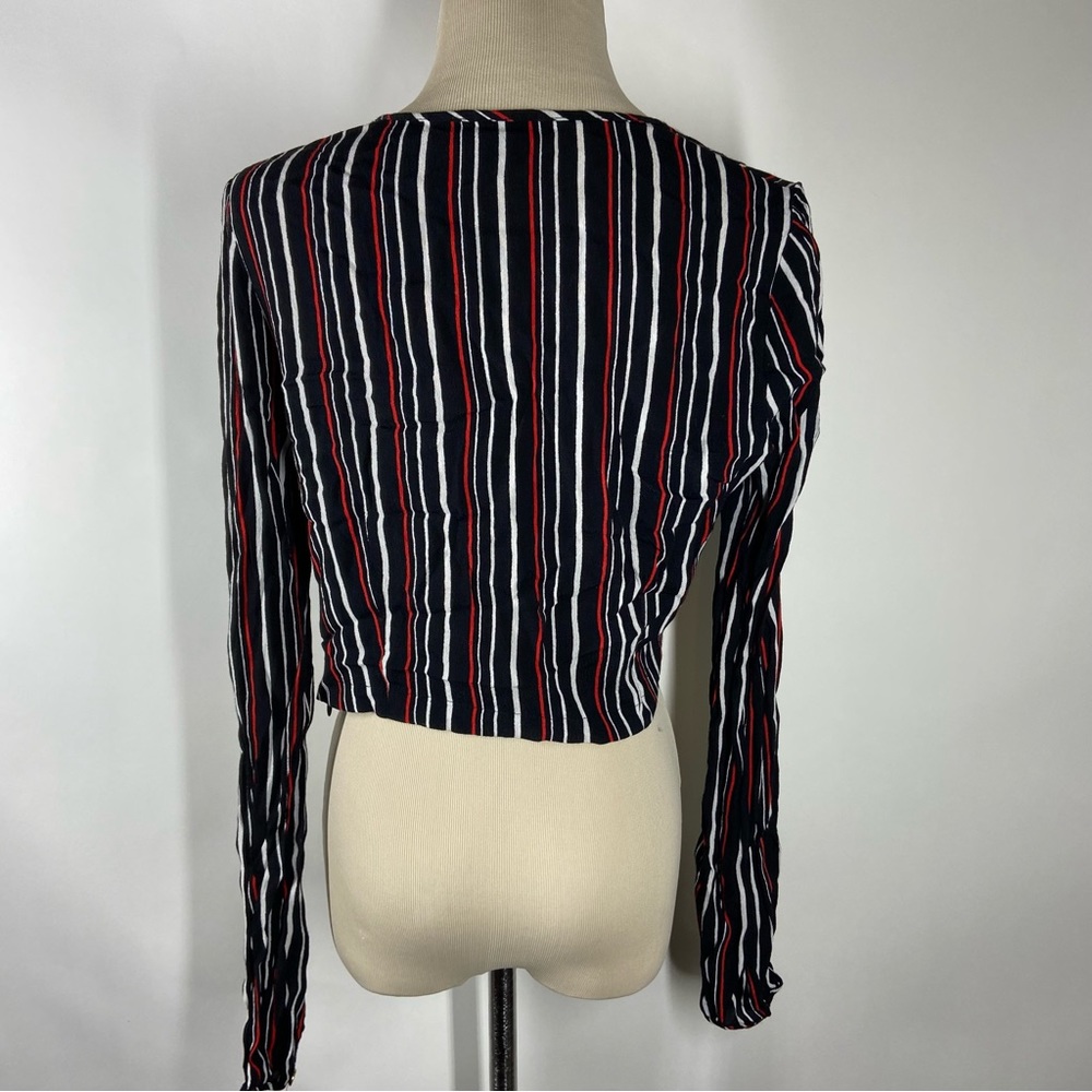 Yumi Kim Large Top Womens Black Stunner Stripe Print V Neck Long Sleeve Shirt - Picture 4 of 7